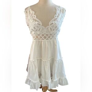 Bohemian White Lace Baby doll tiered Cotton Summer Dress adjustable straps 12